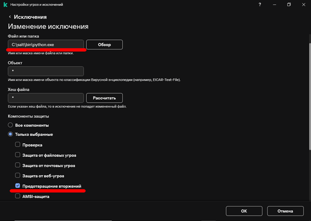 Рисунок 5 – Добавление исключения для приложения python.exe